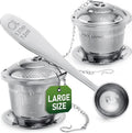 Tea Infuser Set of 2 with Tea Scoop & Drip Trays - 304 Stainless Steel Ultra Fine Mesh Loose Leaf Tea Strainer, Reusable Tea Steeper Basket for Rooibos, Green, Black, Herbal & Oolong Tea, etc