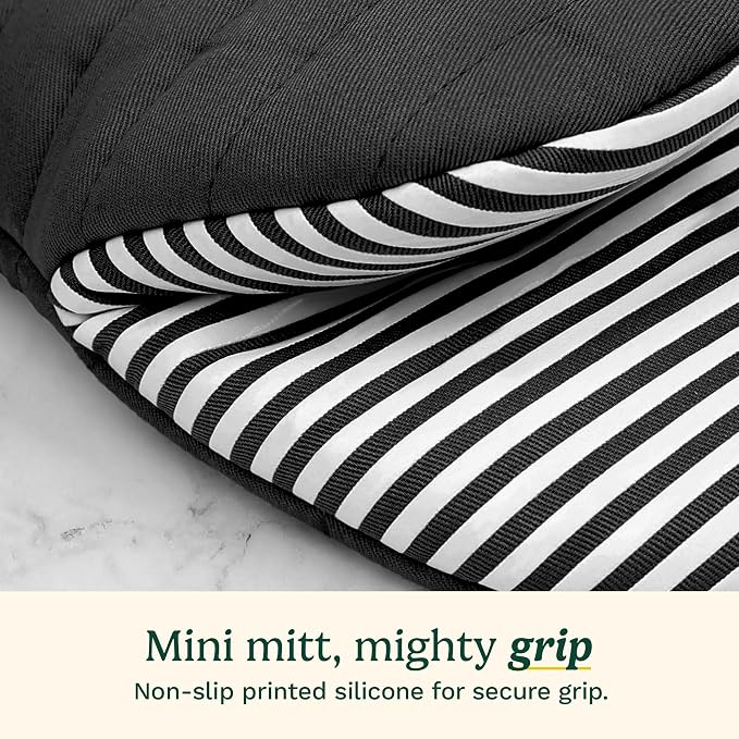 Cuisinart Mini Oven Mitts, 2-Pack 5.5"x8", Printed Silicone, 450F | Non-slip grip stripes, faux leather hang loop, cotton lining for comfort, ambidextrous for baking, cooking, and cast iron