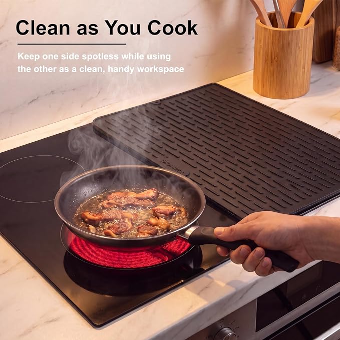 Foldable Silicone Stove Top Cover – 20"x28" Stove Top Covers for Electric Stove, Glass Top Stove Cover, RV Stove Top Cover & Dish Drying Mat (Black, 28''x20'')