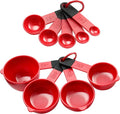 Spring Chef Set of 9 Plastic Magnetic Red Measuring Cups and Spoons | for Dry & Liquid Ingredients - Food Safe & BPA Free - Nesting Design - Dishwasher Safe