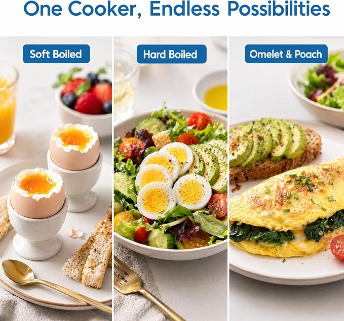 Tesslux Egg Cooker, Dual Layer 12 Egg Boiler, Soft Hard Poached, Black | LED Countdown Timer, Touch Control, Poaching Bowl, Omelet Maker, Two Trays, Vegetable Steamer, Auto Shut-Off, Buzzer Alert