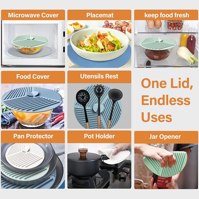 Silicone Lids for Bowls,Pot Holders - 9-Pack Kitchen hot Pads & Microwave Splatter Cover Food Storage Universal Multi-Use Lid & Trivet Mats for Pans,Plates,Cups Heat Resistant Dishwasher Safe