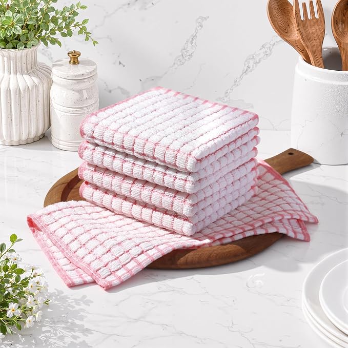Homaxy 16 Pack Terry Kitchen Dish Cloths, 12"x12", Pink | Super Soft and Absorbent Dish Rags, Quick Drying Reusable Dish Towels for Washing Dishes