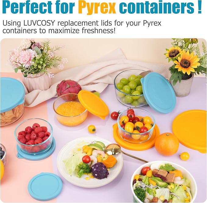 LUVCOSY 7 Cup Silicone Replacement Lids Storage Cover for Pyrex 7402-PC Glass Bowls (Container not Included) 2 Pack Microwave, Dishwasher and Freezer Safe