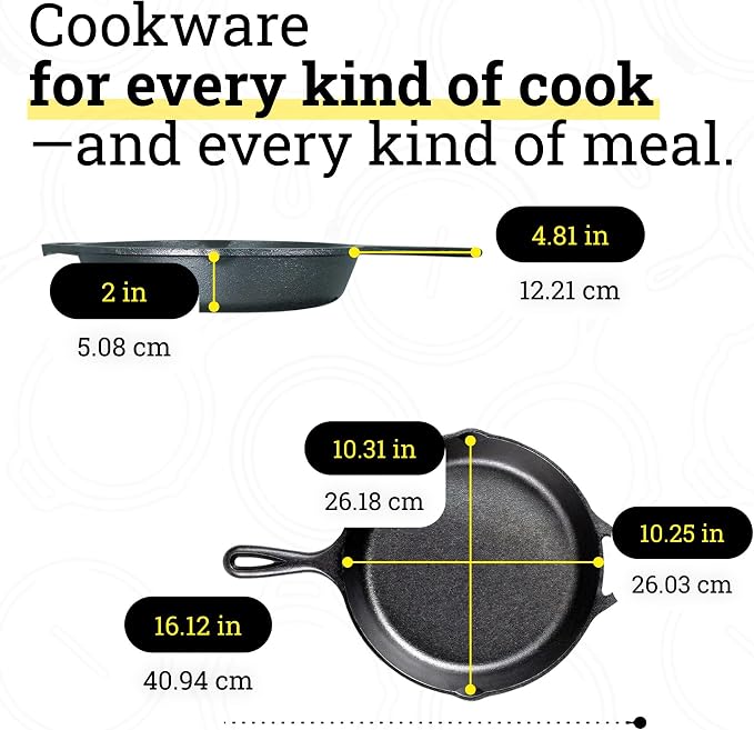 Lodge Seasoned Cast Iron Skillet 10.25 Inches - PFAS-Free, Non-Toxic Cookware - Use with an Oven, Stove, Grill, or Campfire - Naturally Non-Stick & Oven Safe