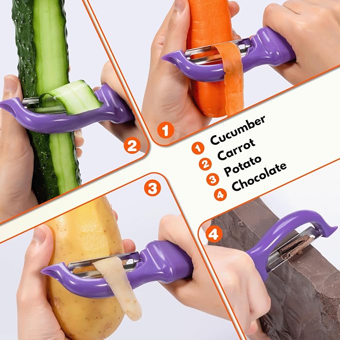 Rainspire Vegetable Peeler Potato Peelers for Kitchen, Sharp Stainless Steel Blades Veggie, Comfortable Handle Fruit Peeler, Carrot Peeler Apple Peeler Dishwasher Safe (2, Purple)