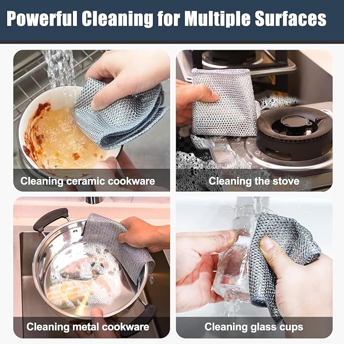 10 Pcs New Upgrade Steel Wire Dishcloth,Double-Layer Steel Wire Cleaning Cloth,Powerful Cleaning Non-Scratch Wire Dishcloth Rag for Cookware, Sinks, Dishes, Stove Tops