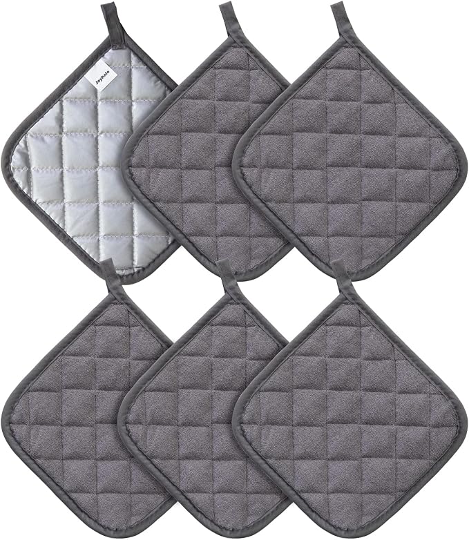Joyhalo 6 Pack Pot Holders for Kitchen Clearance | Cotton Oven Holder with Great Heat Resistance, Potholders Sets for Kitchen, Countertops, Hot Pots and Pans, Dark Grey