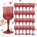 24Pack Plastic Wine Glasses, 7oz Vintage Goblets for Wedding | Unbreakable Crystal Style Reusable Stemware, Elegant Burgundy Drinking Glass for Party Anniversary & Holiday Celebration