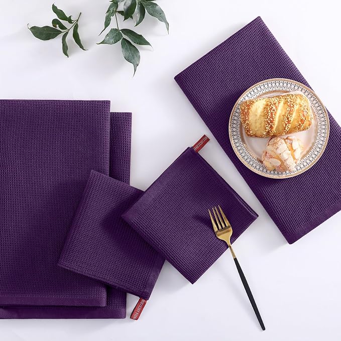 Homaxy 100% Cotton Waffle Weave Kitchen Towels, 4 Pack, Eggplant | Soft and Absorbent Dish Towels, 16 x 26 Inches Quick Dry Hand Towels