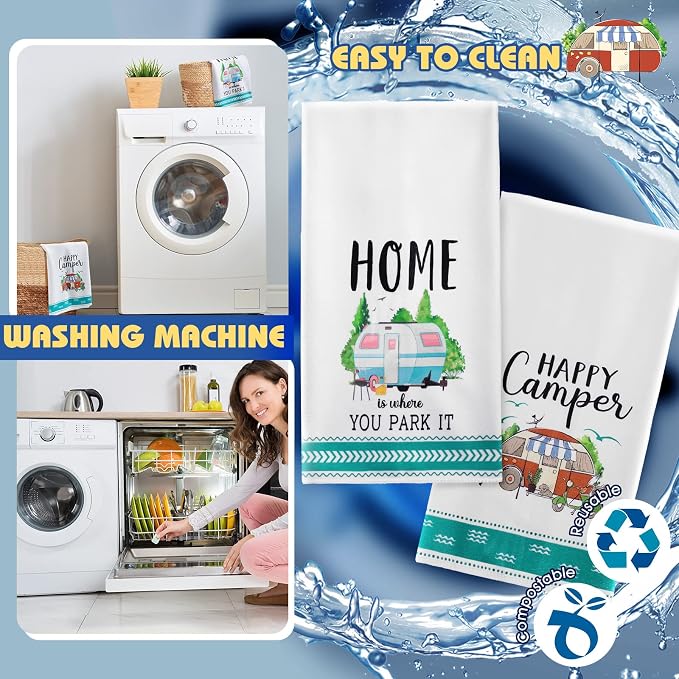 CHENGU 4 Pcs Camping Dish Towel Pot Holder Oven Mitt Gifts Camping Must Have Accessories Essentials Making Memories One Campsite at a Time RV Kitchen Towel Absorbent Soft Hand Dishcloth