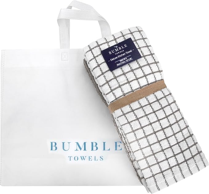 Bumble Kitchen Towels (6-Pack), 16"x28", 100% Cotton Dish Towels - Gray | 380 GSM | Soft kitchen hand towels , Highly Absorbent & Durable Dish Towels for kitchen with Hanging Loop