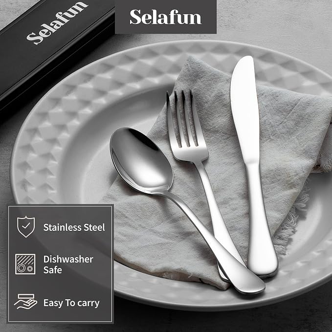 4-Piece Travel Set with Case - Portable Silverware Utensils - Stainless Steel Reusable Flatware - Cutlery Set for Camping, Picnic, Hiking, Office - Dishwasher Safe