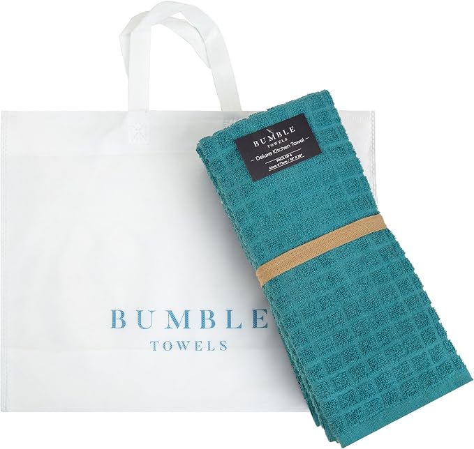 Bumble Kitchen Towels (6-Pack), 16"x28", 100% Cotton Dish Towels - Aqua | 380 GSM | Soft kitchen hand towels , Highly Absorbent & Durable Dish Towels for kitchen with Hanging Loop