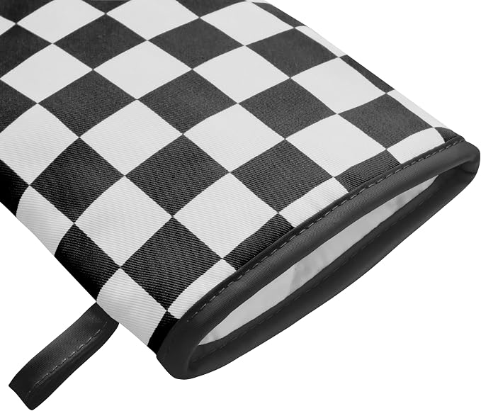 Ohocut Checkered Mini Oven Mitts Heat Resistant, Vintage Retro Black and White Checkerboard Mini Silicone Oven Mitts Cute, Non-Slip Small Short Kitchen Oven Gloves Set of 2