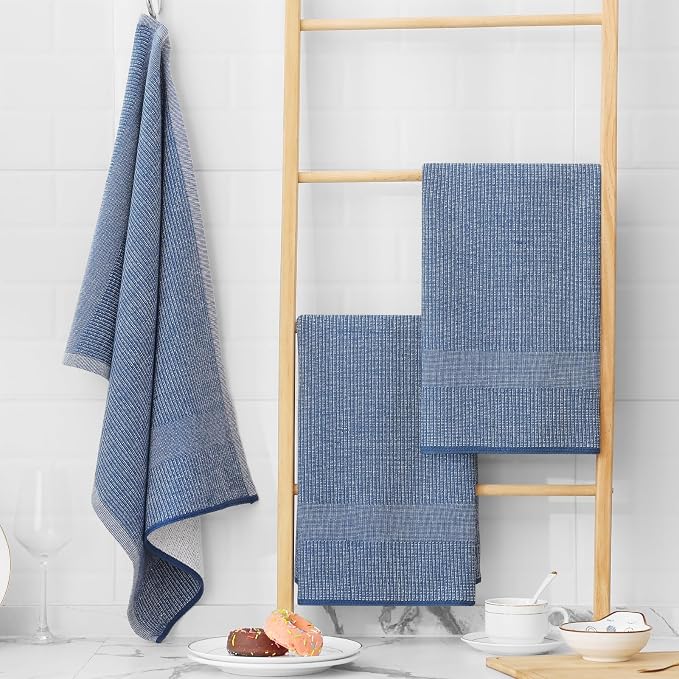 Homaxy 380 GSM Cotton Premium Kitchen Towels 12 Pack, 18"x 28", Mix | Flat and Terry Dish Towels, Highly Absorbent Tea Towel Set with Hanging Loop, Soft Kitchen Hand Towels, Navy/Red/Green