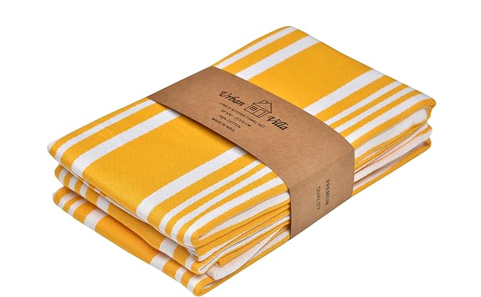 Urban Villa Kitchen Towels Cotton Dish Towels 20”x30” (Set of 3) Yellow Wht