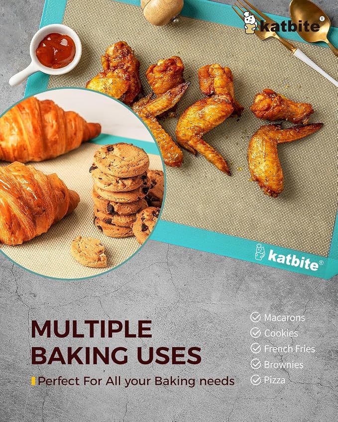 Katbite Silicone Baking Mat Set of 3 Dark Blue | 2 Half Sheets Mats + 1 Quarter Baking Sheet, Reusable & Nonstick Bakeware Mats for Cookies, Macarons, Bread