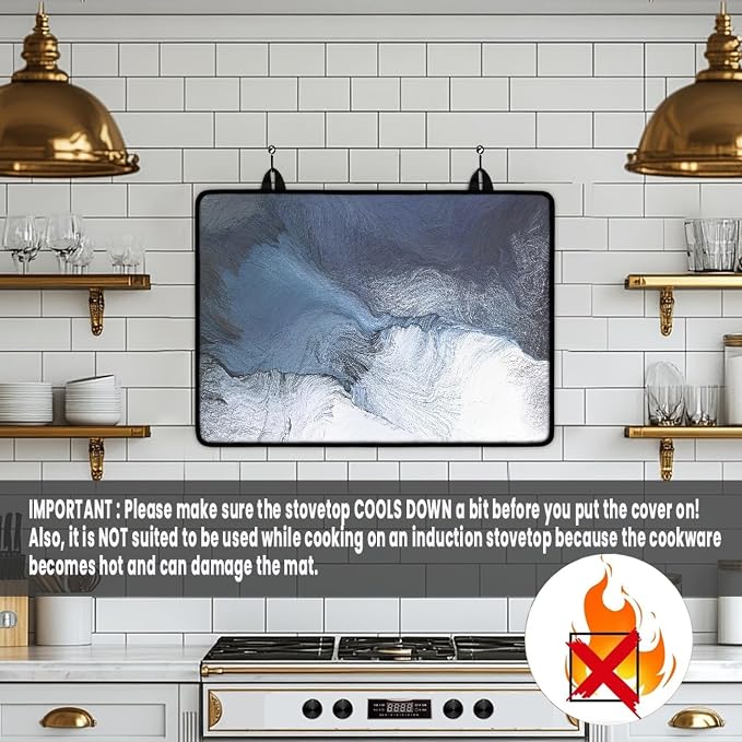 Black Blue Grey White Stove Top Covers for Electric Stove Royal Gray Modern Art Abstract Glass Top Gas Stove Pad Heat Resistant Range Cooktop Mat for Kitchen 28"x20"