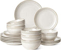 LE TAUCI Dinnerware Sets for 6, 18 Piece Plates and Bowls Sets, Ceramic Kitchen Dish Set, Chip Resistant, Microwave & Dishwasher Safe, Reactive Glaze Beige (8"&10" Plate, 27oz Bowl)