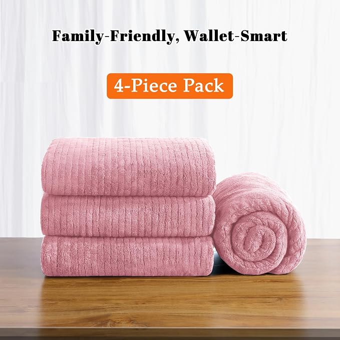 4 Pack Bath Towels Set 35 x 70in Extra Large, Ultra Soft Microfiber | Luxury Thick High Absorbent and Quick Dry Bath Sheet for Bathroom, Beach, Yoga, Sport,SPA, Fitness, Pink