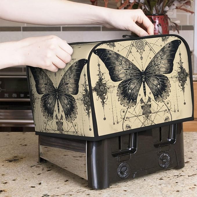 4 Slice Toaster Cover Butterfly Goth Vintage Tarot Dust Proof Washable Kitchen Appliance Cover with Pocket, Oxford Fabric Countertop Toaster Protector for Standard Toasters Small Appliances
