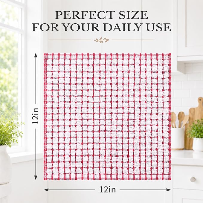 Homaxy 12 Pack Terry Kitchen Dish Cloths, 12"x12", Blue/Pink/Red/Brown | Super Soft and Absorbent Dish Rags, Quick Drying Reusable Dish Towels for Washing Dishes
