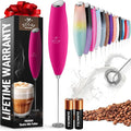 Zulay Powerful Milk Frother for Coffee with Upgraded Titanium Motor - Handheld Electric Whisk, Milk Foamer, Mini Mixer & Coffee Blender for Frappe, Latte, Matcha, No Stand - Dragonfruit