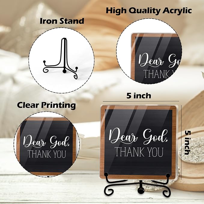 Modern Farmhouse Decor, Home Decor For Living Room, Boho Chic Aesthetic Shelf Decorations, Christian Dear God Acrylic Sign, Farmhouse Entryway Tv Stand Fireplace Coffee Table Decoration (15)