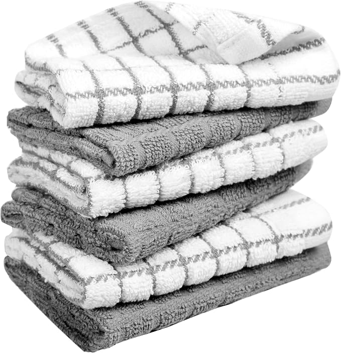 Bumble Dish Cloths (6-Pack), 100% Cotton Kitchen Towels, 12"x12" - Gray | 405 GSM | Soft, Highly Absorbent & Durable Dish Towels for Kitchen