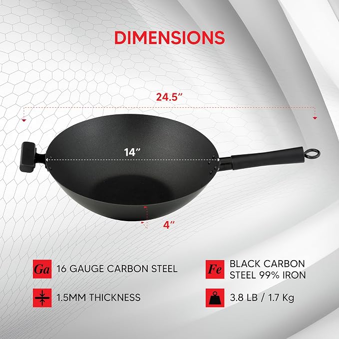 Helen's Asian Kitchen Premium Excalibur Non-Stick Wok, 14-Inch Flat Bottom