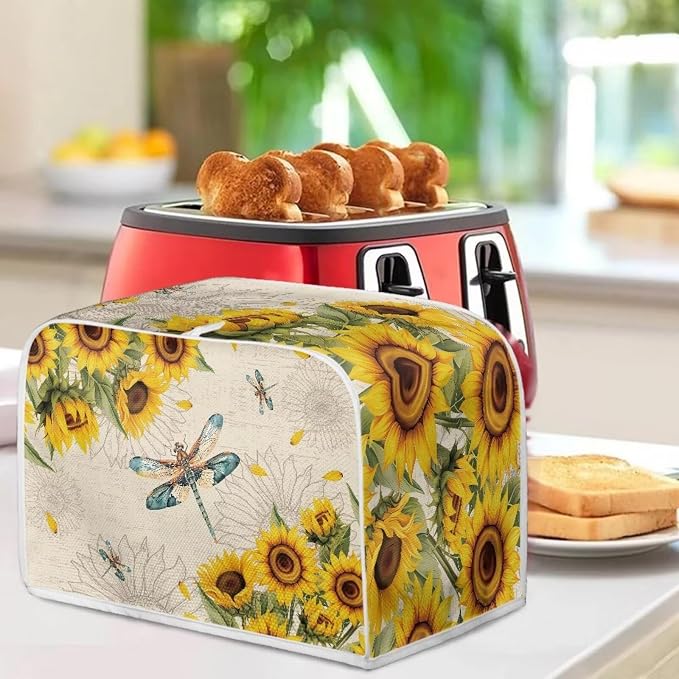 Dragonfly Sunflower Print Toaster Cover - Dustproof & Waterproof 2 Slice Small Appliance Cover