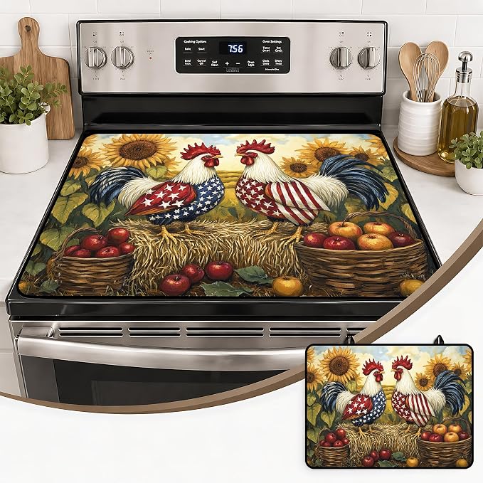 Patriotic Electric Stove Top Cover | Heat Resistant Glass Cooktop Protector for Kitchen Ceramic Countertops, Multiuse Stove Cover and Dish Drying Mat