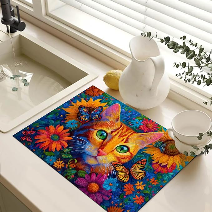 HOMETITUTE Vibrant Cat Stove Top Covers for Electric Stove Cover 28x20 Inches Heat Resistant Diatomite Glass Top Pad Protector Stovetop Cover Decorative Kitchen Mat for Cooktop Countertops and Sinks
