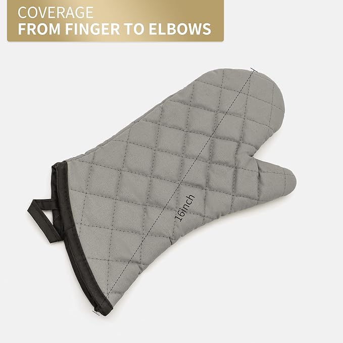 ARCLIBER 16" Quilted Terry Oven Mitts 1 Pair Heat Resistant Kitchen | Quilted Lining, 1 Pair, Heat Resistant, Classic, Cotton Blend, Cooking, Baking, Grilling, Non-Slip Grip