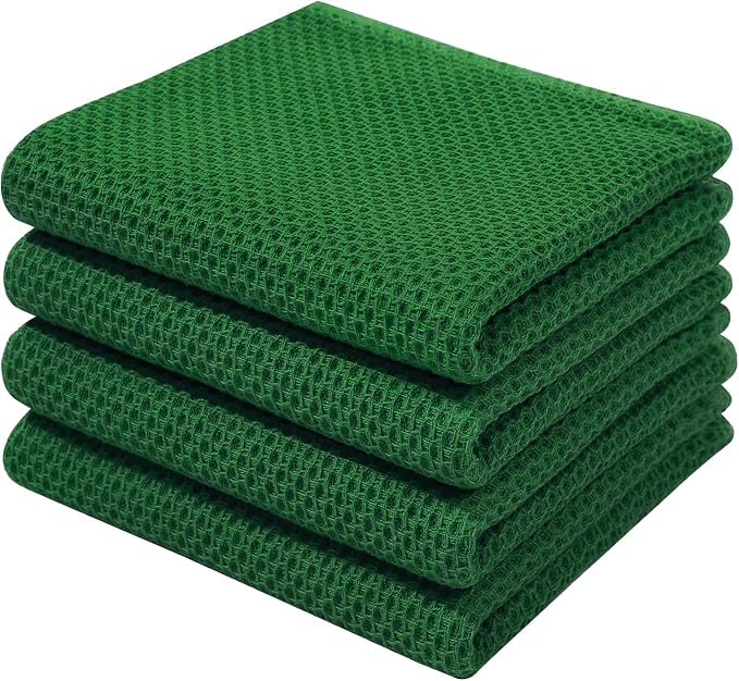 Homaxy 100% Cotton Waffle Weave Kitchen Dish Towels 4-Pack, Forest | 13 x 28 Inches, Ultra Soft Absorbent Dish Towels, Quick Drying Cleaning Towels