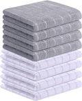 Homaxy 100% Cotton Terry Kitchen Towels, 8 Pack, White and Light Grey | Ultra Soft and Absorbent Dish Towels for Kitchen, Suitable for Drying and Washing Dishes