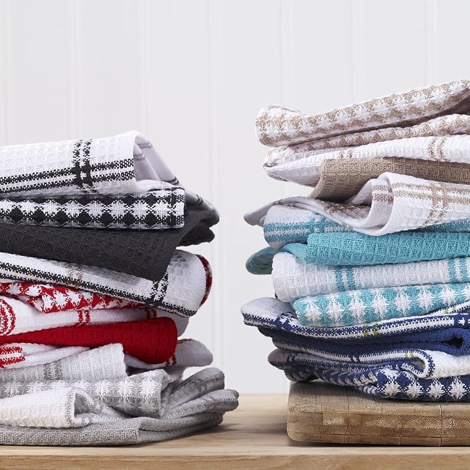 T-Fal Premium Waffle Dish Cloths: Highly Absorbent, Super Soft Long Lasting - 100% Cotton, 12"x13" Towel for Cleaning & Drying, (4-Pack), Neutral