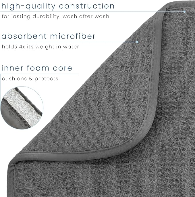 S&T INC. Dish Drying Mat, 2 Pack, 18" x 24", XL, Charcoal Grey | Absorbent Microfiber, 2PK Extra Large Kitchen Counter Mat for Dishes, Utensils, Pots and Pans, Machine Washable