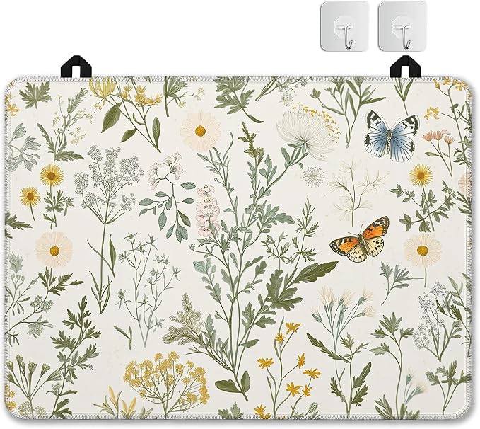Spring Floral Glass Top Stove Cover Protector,Rustic Wild Flower Heat Resistant Stove Top Cover, Large Size Range Covers for Electric Stove Countertop Mat, 28 x 20 Inch