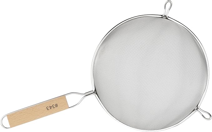 Winco Strainer with Single Fine Mesh, 8-Inch Diameter, Medium, Stainless Steel, Tan,Silver