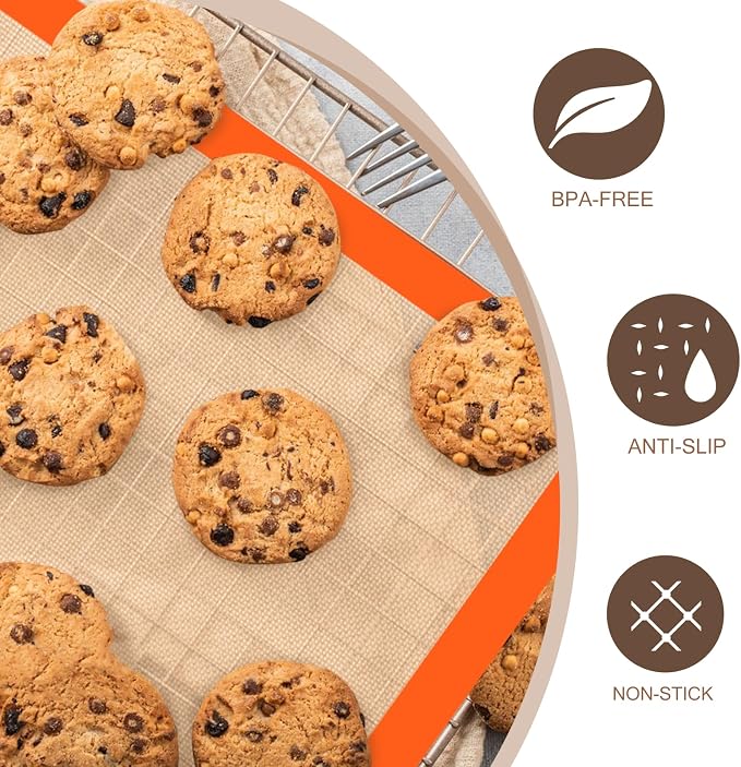 Silicone Baking Mat Set, Non-Stick, Food Safe Silicone Mats for Baking, Reusable Oven Sheet for Making Cookies, Macaroons, Bread