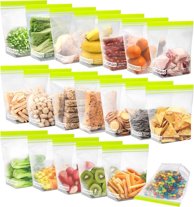 20 Pack Reusable Quart Sandwich Bags | Dishwasher Safe BPA Free Food Storage Bags, Extra Thick Leakproof Plastic Ziplock Bags for Meal Prep Fruits Sandwich Snack