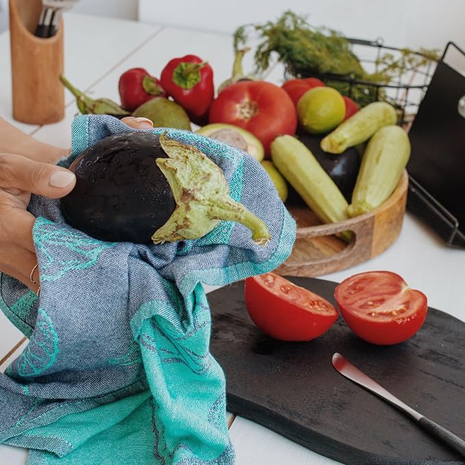 Dish Towels for Kitchen, Jacquard Tea Towel Set, Stylish and Functional, A Great Gift for Any Home, 100% Turkish Cotton Towel Set of 4 (Garden Vegetables)