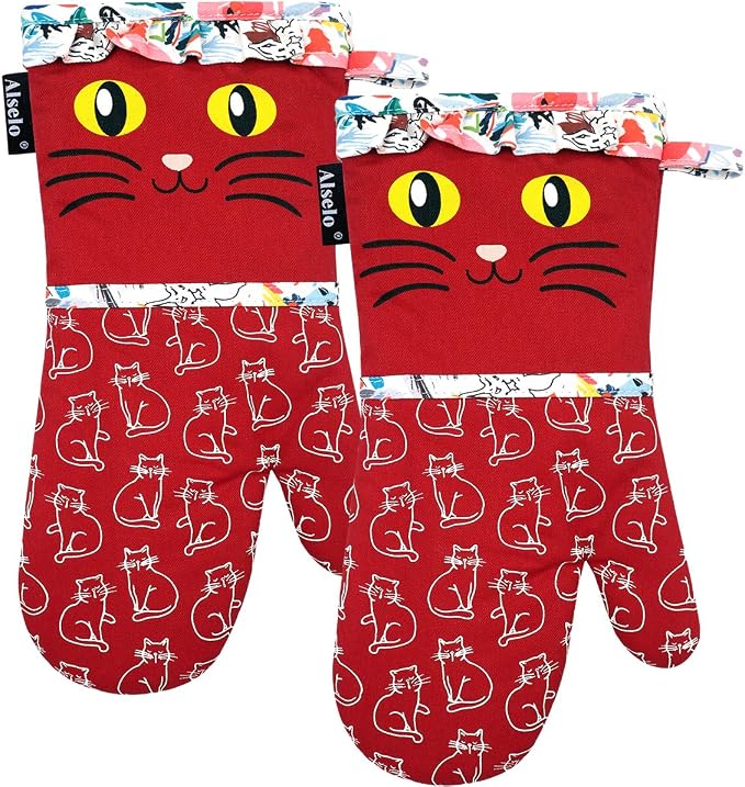 Alselo Oven Mitts, 7"x13.5", 1 Pair | Silicone Printed, Kitchen Mittens