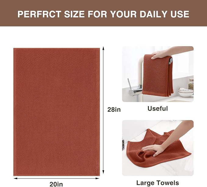Homaxy 100% Cotton Oversized Waffle Weave Kitchen Towels 8-Pack, Rust | 20 x 28 Inches, Ultra Soft Absorbent Dish Towels, Quick Drying Large Cleaning Towels
