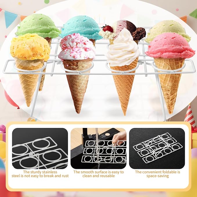 Patelai 2 Pack Ice Cream Cone Baking Racks 12-cavity Cupcake Cone Holders Cupcakes Display Stands Cooling Racks for Home Kitchen Baking Cooking Ice Cream Tools Supplies(White)