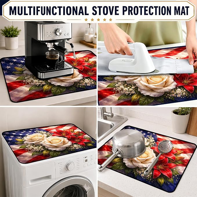 Patriotic Electric Stove Top Cover | Heat Resistant Glass Cooktop Protector for Kitchen Ceramic Countertops, Multiuse Stove Cover and Dish Drying Mat