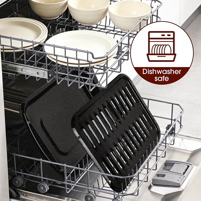 Broiler Pan for Oven – 16.75"×13" Non-Stick Porcelain Coated 2-Piece Set, Broiling Pan for Oven Safe Up to 500°F, Drains Fat, Dishwasher Safe Broiler Pans for Steak, Bacon & Vegetable