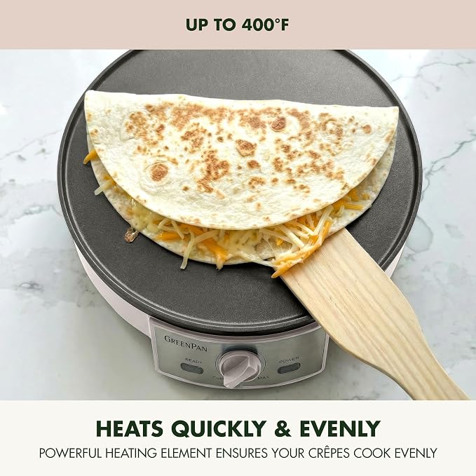 GreenPan Advanced 12" Crepe Maker, Healthy Ceramic Nonstick PFAS-Free Coating, Adjustable Temperature Control, 400°F Heating, Batter Spreader & Crepe Turner Included, Clay
